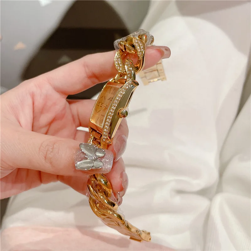Ladies' Gold Quartz Bracelet Watch with Rhinestones description 6