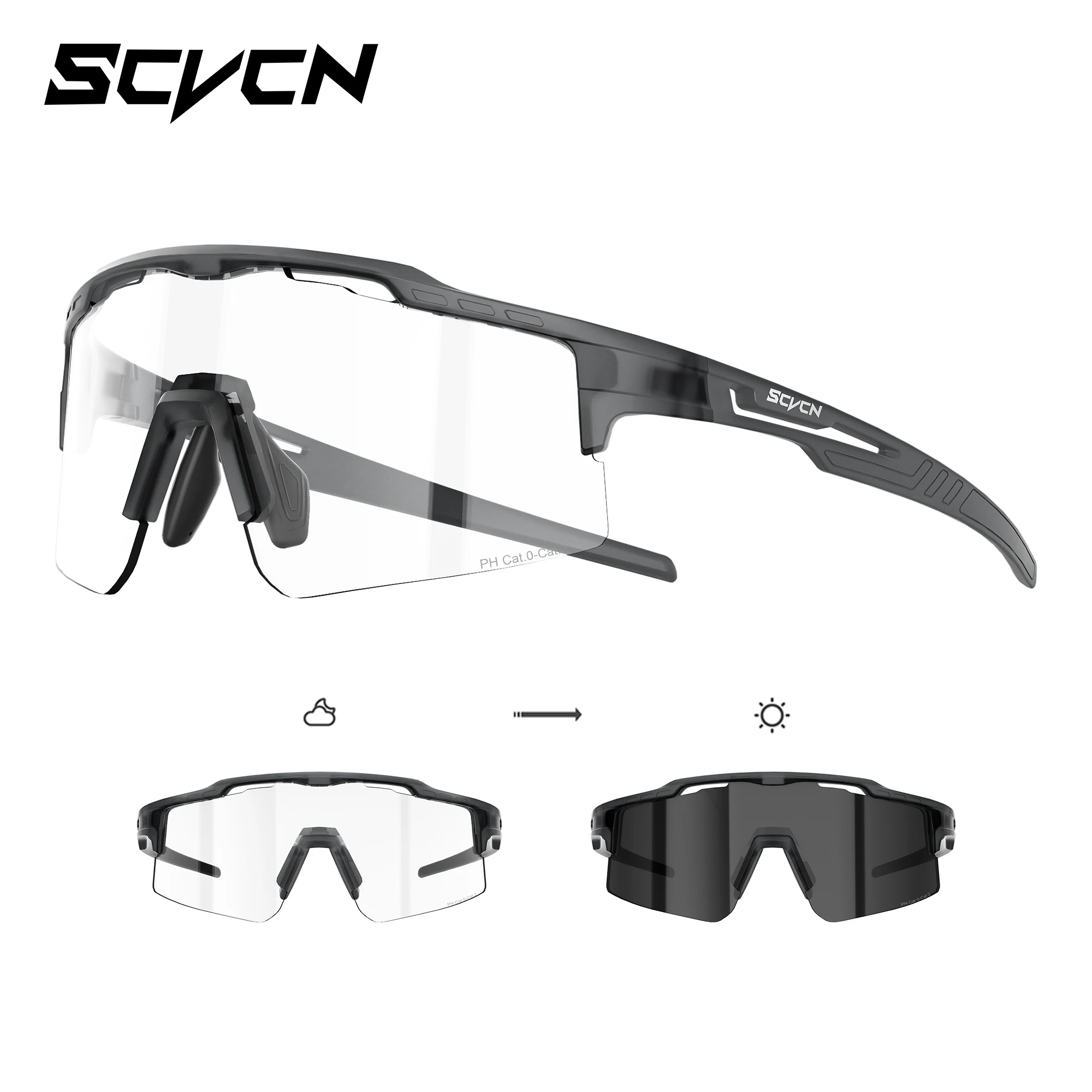 SCVCN Heiße Photochrome Radsport-Sonnenbrille UV400 für Damen und Herren, Winddichte Outdoor-Sportbrille für MTB, Rennrad, Wandern und Laufen