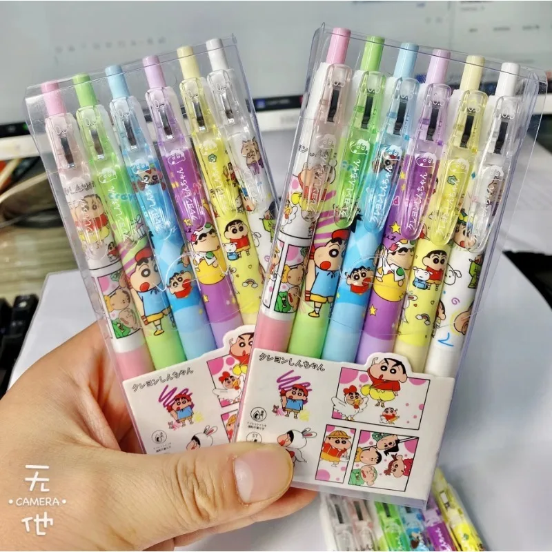 

6pcs Crayon ShinChans Cartoon Press Neutral New Student Gift Kawaii Blind Box Pen Neutral Pen Cute Ins Smooth School Gift