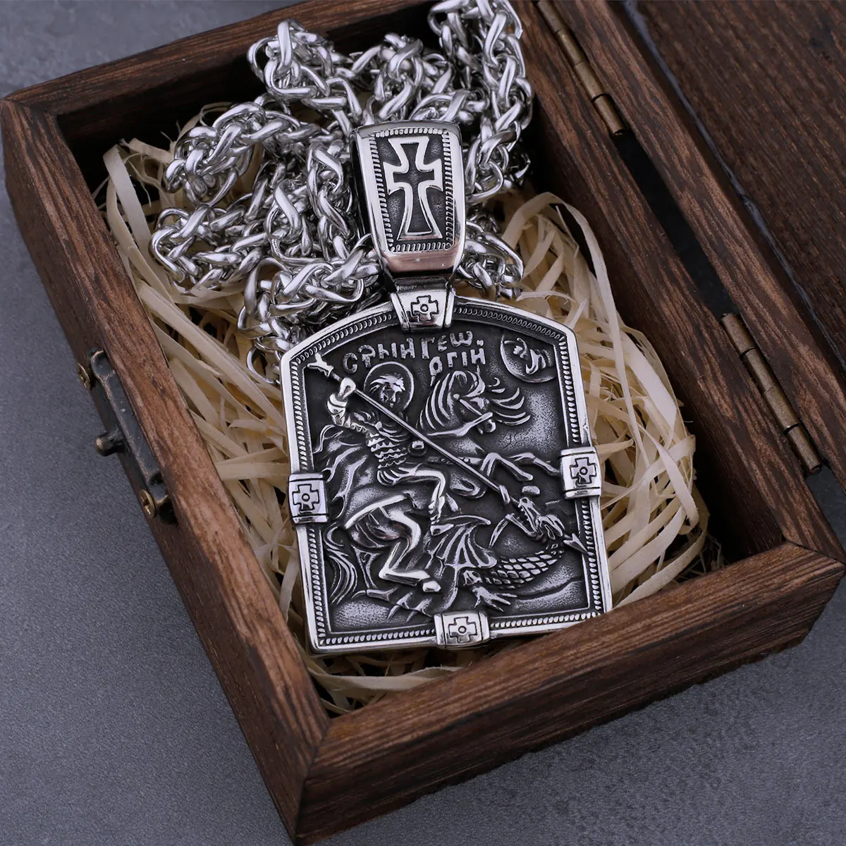 Stainless Steel Retro Religious Holy Warrior Necklace Men Women Back Bible Cross Amulet Biker Pendant Necklace Jewelry Gift