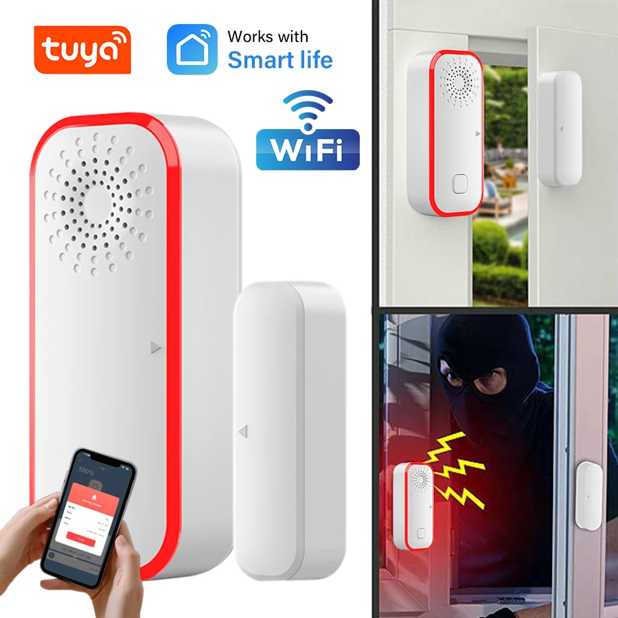 TuYa WIFI Porta Allarme sonoro e luminoso magnetico Interruttore di allarme intelligente Trigger Allarme sonoro e luminoso in loco Sicurezza antifurto