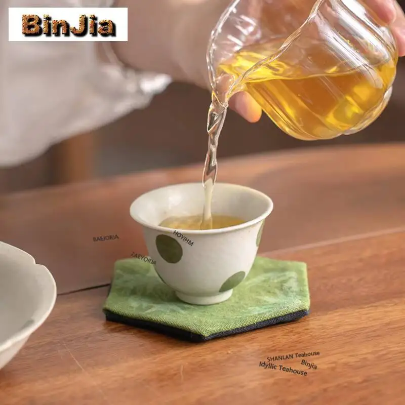 50ml Hand-painted Green Polka Dot Teacup Elegant Tea Bowl Sample Tea Cup Tea-tasting Fragrance Cup Jianzhan Master Cups For Tea
