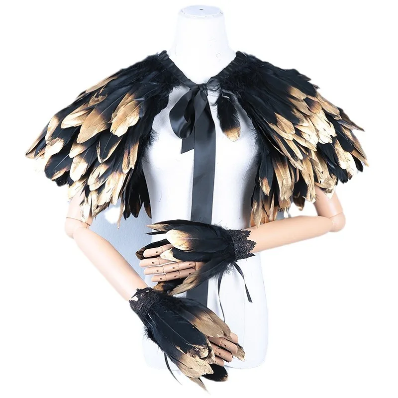

Готическая накидка с перьями, комплект стимпанк, платье, шаль, карнавальная вечеринка, сценическое шоу, костюм для ролевых игр, костюмы для косплея на Хэллоуин