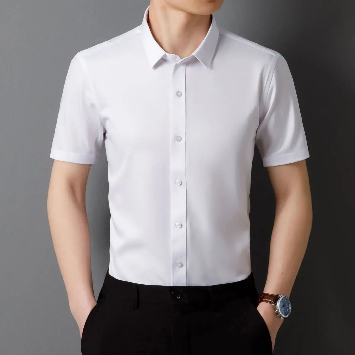 

Summer Thin Men's ort Sve irt Casual Busin Profional Slim Fit No Ironing Color Versatile Workwear irt