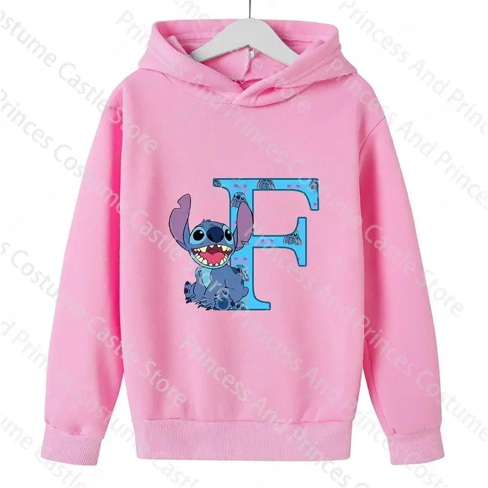 Children Hoodies Stitch Letter ABCD Kawaii Fashion Pullover Sweatshirt Anime Manga Cartoons Girls Boy Kids Casual Clothes Tops