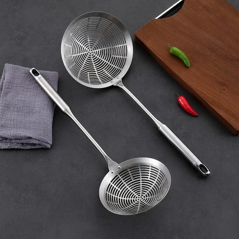 Stainless Steel Frying Strainer Spoon Long Handle Anti-scald Multipurpose for Deep Frying Oil Draining Kitchen Use