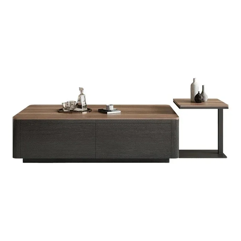 A walnut color coffee table Italian minimalist rectangular high and low combination coffee table