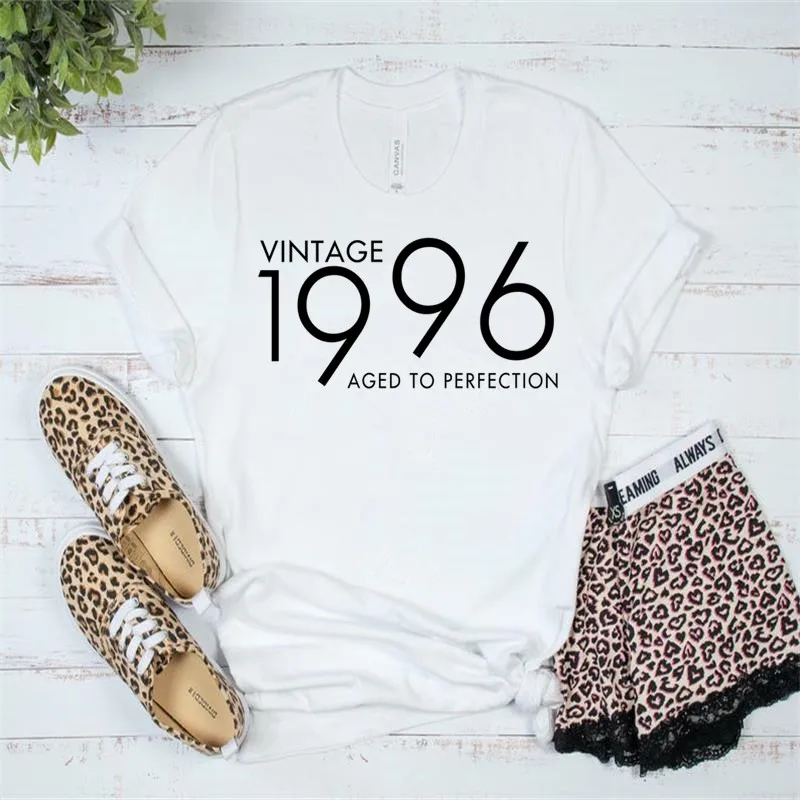 Vintage 1996  Fashion Party Harajuku Female Clothing 100%Cotton Funny Letter Born Women T-shirt Short Sleeve Top Tees Streetwear