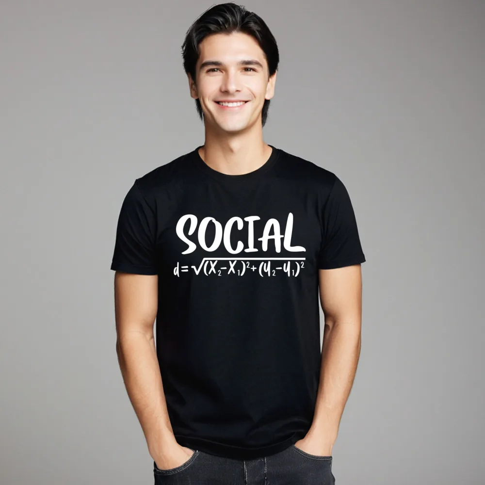 Woman Funny Tops Tees Crew Neck Lovers Day 100% Cotton Tshirts Slogan Socia Distance Math Teacher Quarantine Tee-Shirt