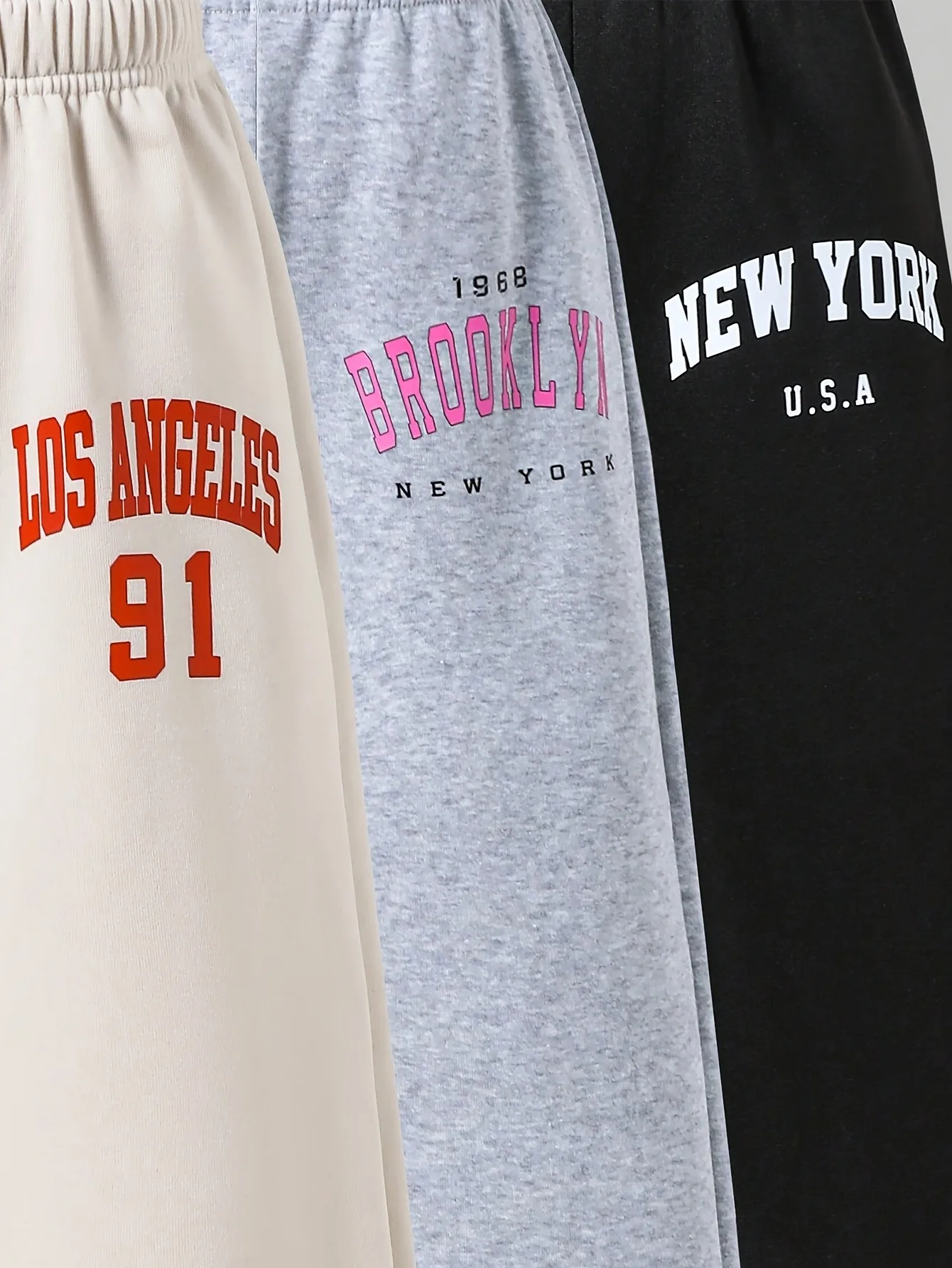 3ps Kinder-Jogginghose mit Buchstaben- und Zahlenmuster für Mädchen, elastische, hohe Taille, New York Brooklyn Los Angeles-Grafik, locker sitzend, lässig – Detail 4