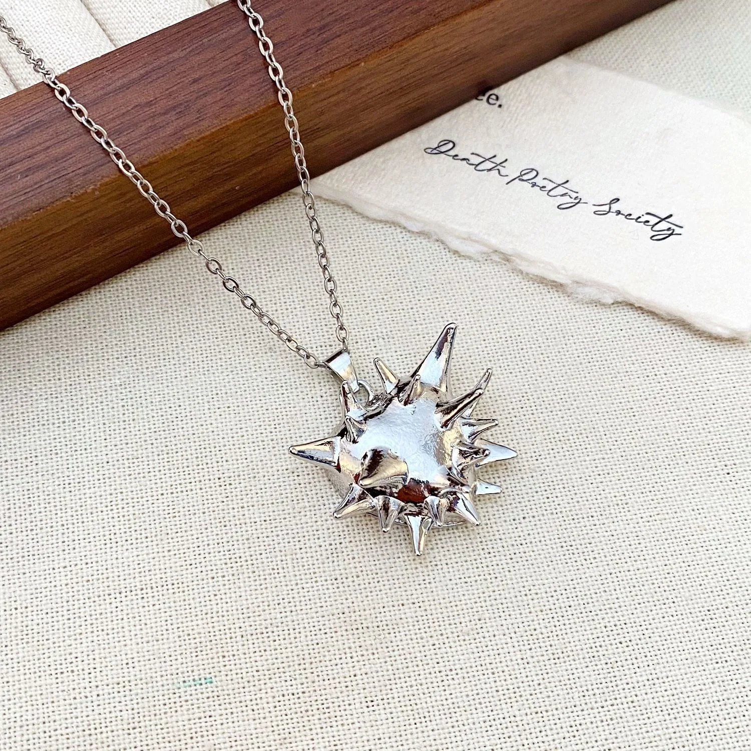 Spike Heart Charm Pendant Necklace Ball and Chain Metal Goth Gothic Necklace