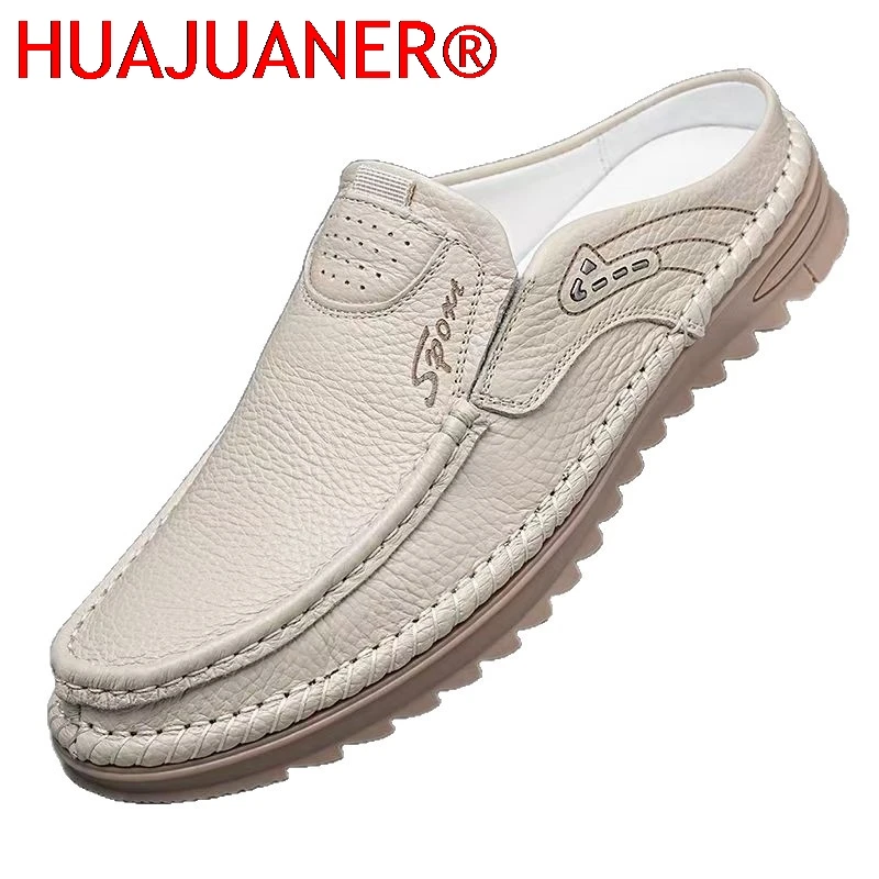 

Leisure Walk Men's Casual Shoes Massage Non-slip Leather Muller Shoes Spring Summer Male Half Drag New Trend Slippers Loafers