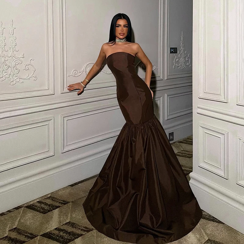 

Thinyfull Sexy Mermaid Prom Evening Dresses Saudi Arabia Strapless Satin Party Dress 2026 Night Cocktail Prom Gowns Customized