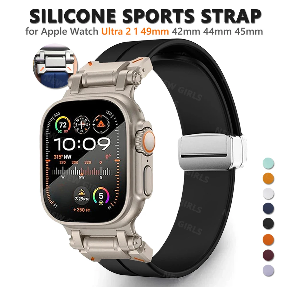 

Ремешок силиконовый магнитный для Apple Watch Ultra 2, спортивный браслет для iWatch Series 9 8 7 6 SE 5 4 42 мм, 49 мм 44 мм 45 мм