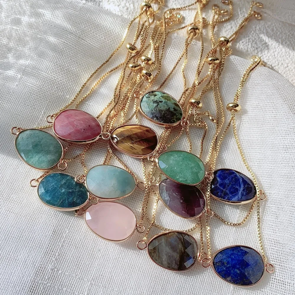 Pulsera de piedra de cristal Natural para mujer, cadena ajustable, encanto de piedra Irregular, turquesa, lapislázuli, amatista, Reiki