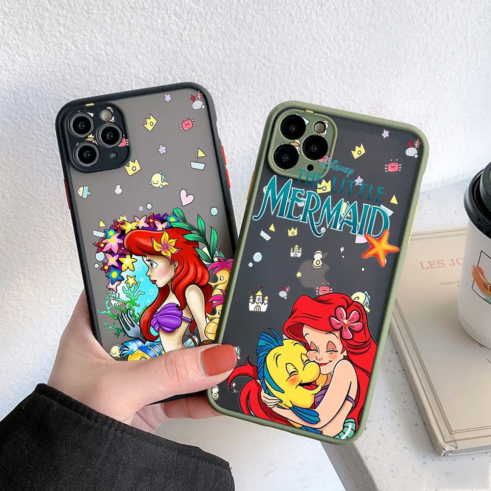 Skin Feel Little Mermaid Translucent Phone Case For iPhone 15 Pro Max 13 12 11 14 7 8 6 6s Plus SE X XR XS Frosted Black Cover