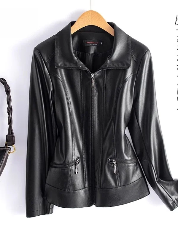 本革バイカージャケット レディース ショートスタイル 2025年新作 シープスキン スリムフィット 韓国風 小さいサイズ ブラックレザーコート