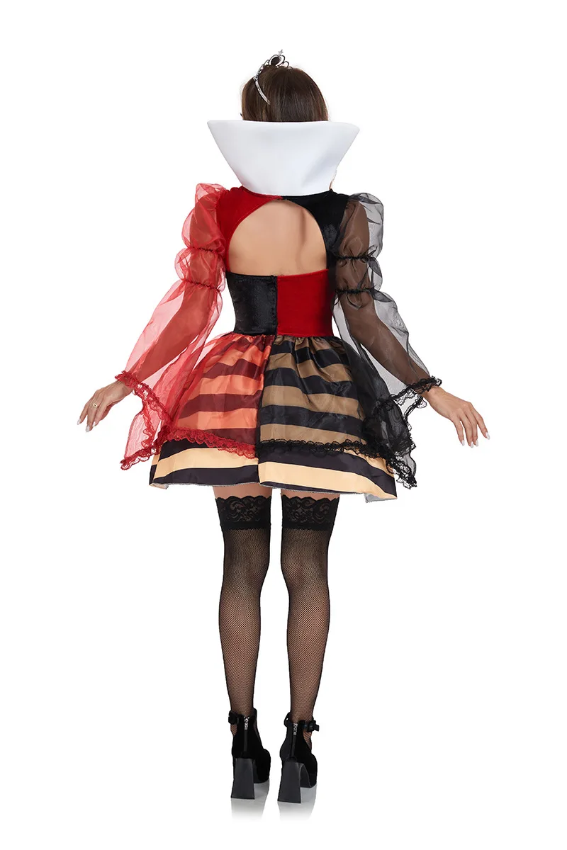 فستان ملكة القلوب الأحمر للبالغات، زي تنكري مثير لشخصية الأميرة، تنورة نسائية من أليس في بلاد العجائب، مقاس كبير، للهالوين 2024