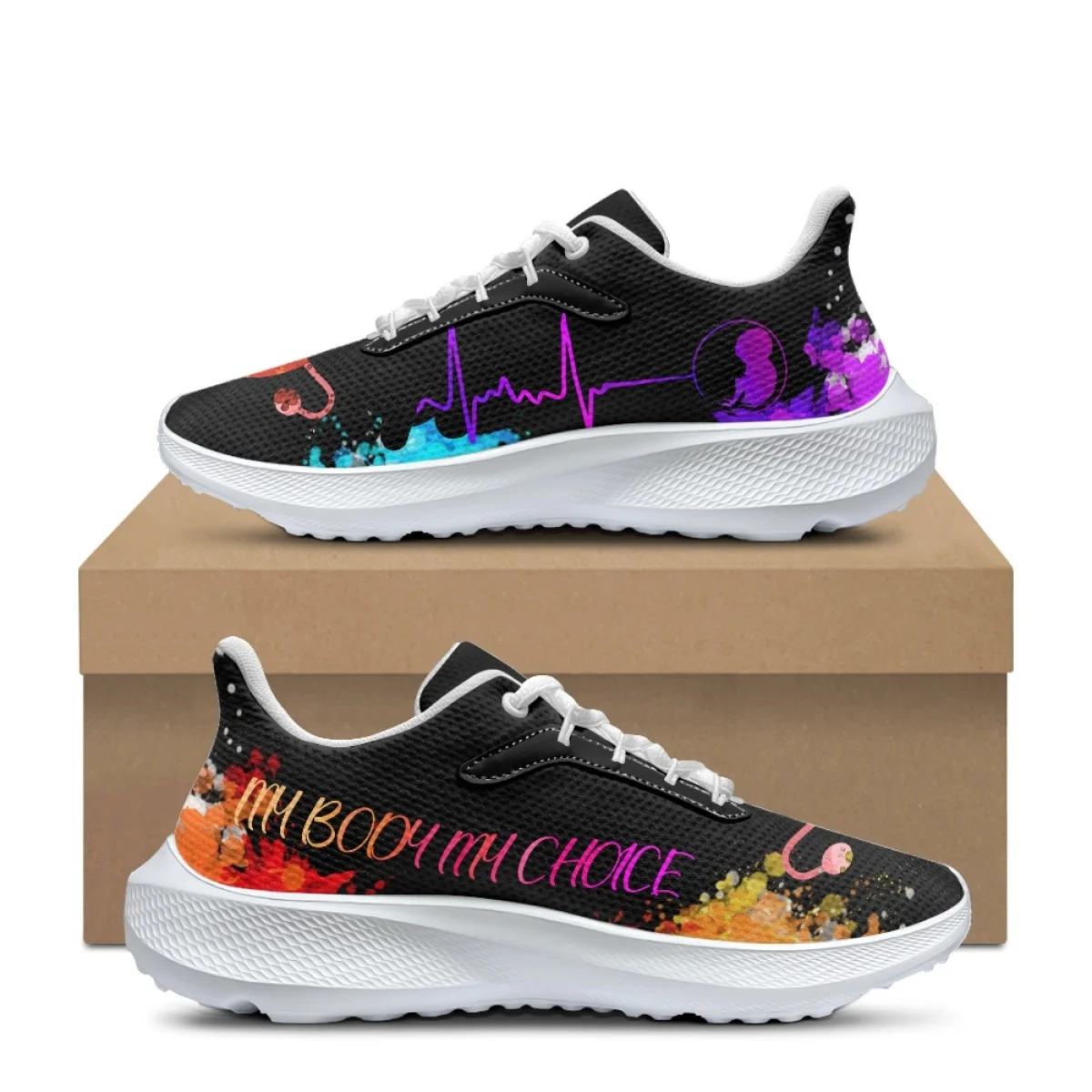 

My Body My Choice Print Casual Sneakers for Women New Street Fashion Flat Sports Shoes Breathable Non-slip Lace Up Running Shoes