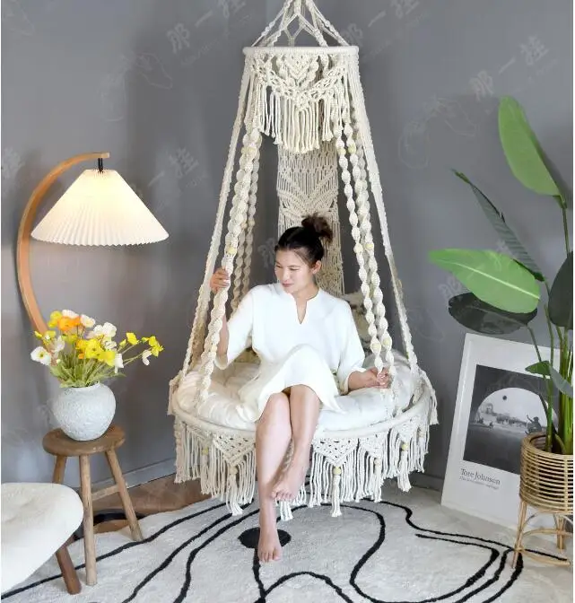 Original pure hand-woven hanging chair hanging basket Bohemian balcony swing home living room adult hammock