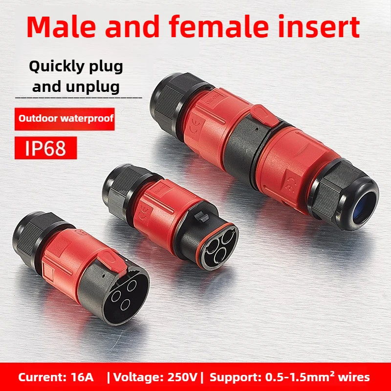 

1PCS Three-core Male and Female Plug Waterproof Connector IP68 Quick Connect Plug-in Outdoor Cable Connector Terminal Block