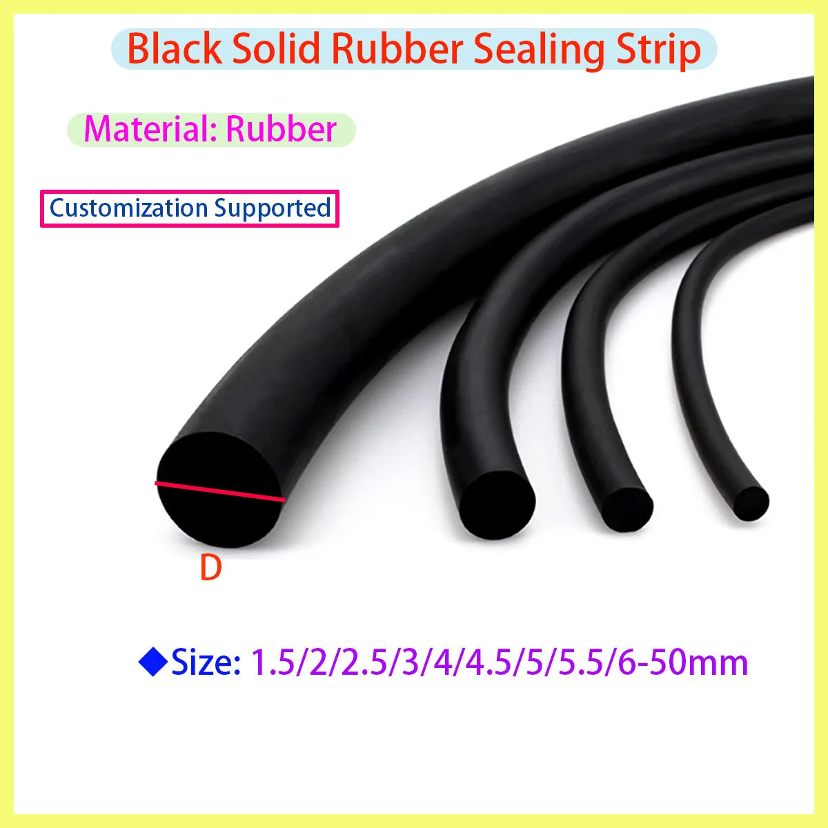 Black EPDM Rubber 1.5/2/2.5/3/4/4.5/5/5.5/6-50mm Foam Sealing Strip Round Sponge Rope for Cabinet Door Sealing