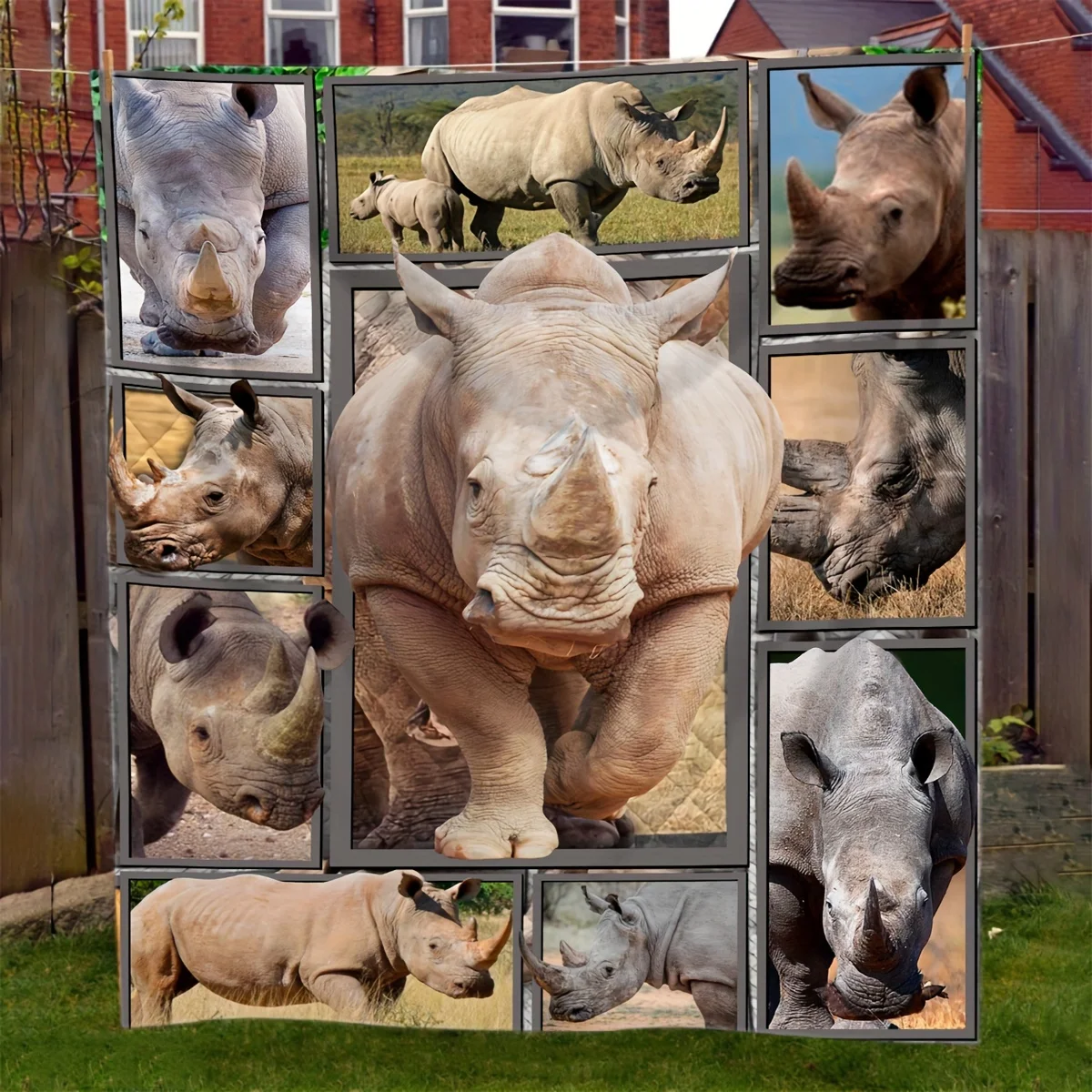 Rhino Collage Blanket Realistic White Rhinoceros Animal Print Fleece Throw Soft Warm Bedding Sofa Cover Home Decor Gift