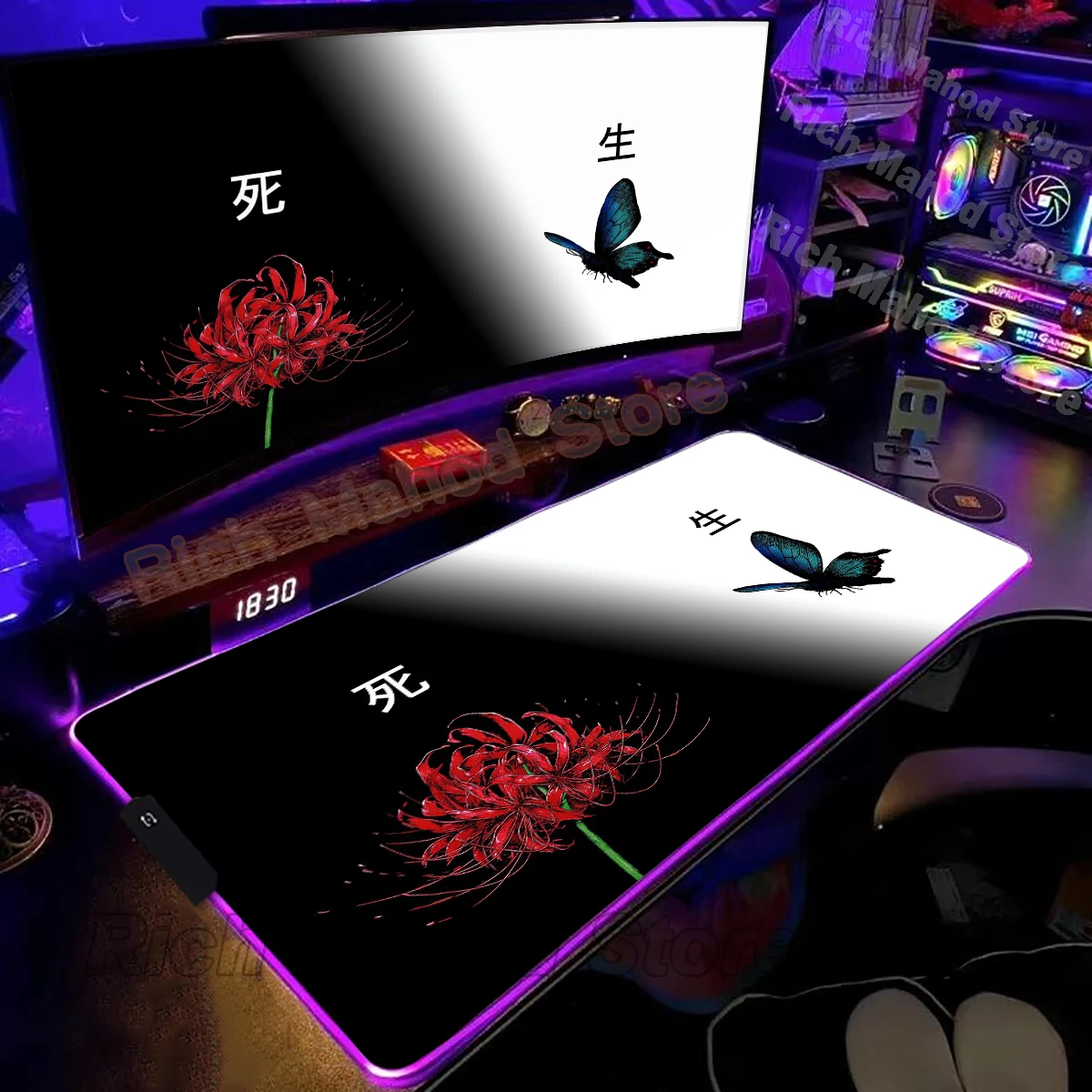 Red Spider Lily Desk Mat Rgb Anime Death Flower Mousepad Aesthetic Large Mouse Pad Led Wisteria Demon XXL Gaming Deskmat Playmat