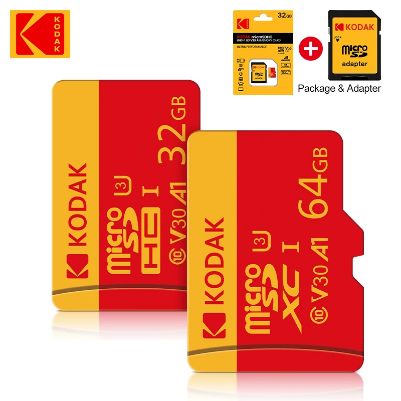 Kodak cartão microsd cartão de memória vermelho class10 32gb 64gb 128gb 256gb u3 4k memória flash de alta velocidade tf cartões flash para telefone