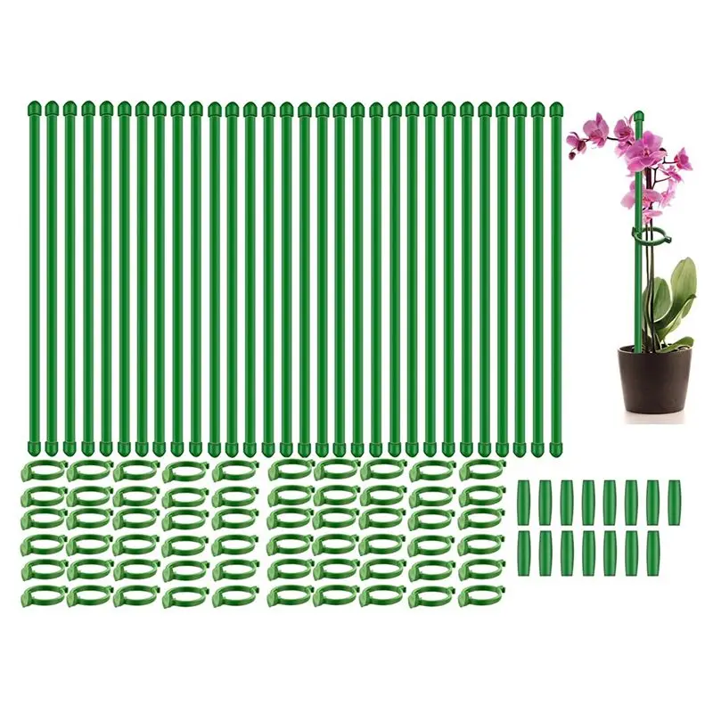 

A67P-30 Pcs Adjustable Plant Support Stakes Garden Single Stem Support Stake With Plant Clips And Connect Pipe 11.8INCH