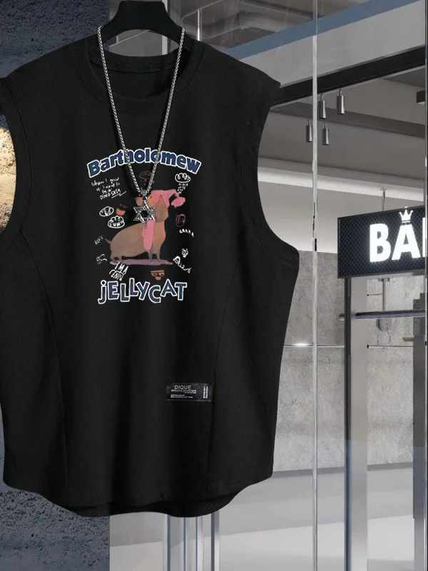 

Heavyweight Pure Cotton Summer Breathable Svel Vest Men's Loose Trendy Brand INS oulder Large Size Sports Fitn irt