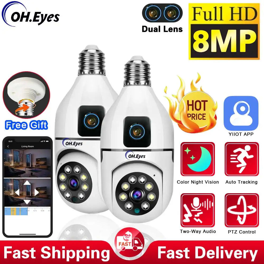 

4K 8MP E27 Bulb Baby Monitor Camera Dual Lens Indoor Surveillance Auto Tracking Wireless Two-Way Audio Camera Color Night Vision