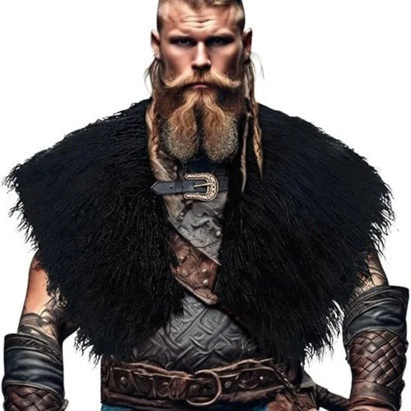 Thick Faux Fur Shoulder Cape Viking Medieval Shawl Renaissance Cosplay Costume for Role Play