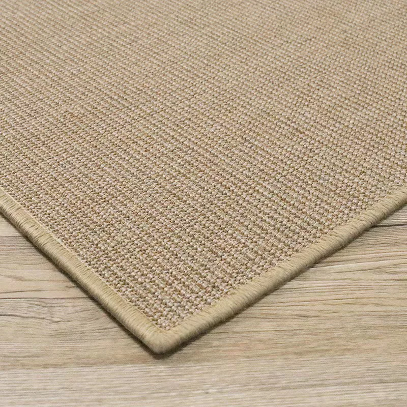 Natural Jute Rectangular Area Rug Solid Ivory Or Camel Machine-Woven Floor Mat Stitched Edge Custom Sizes Bedroom Living Room
