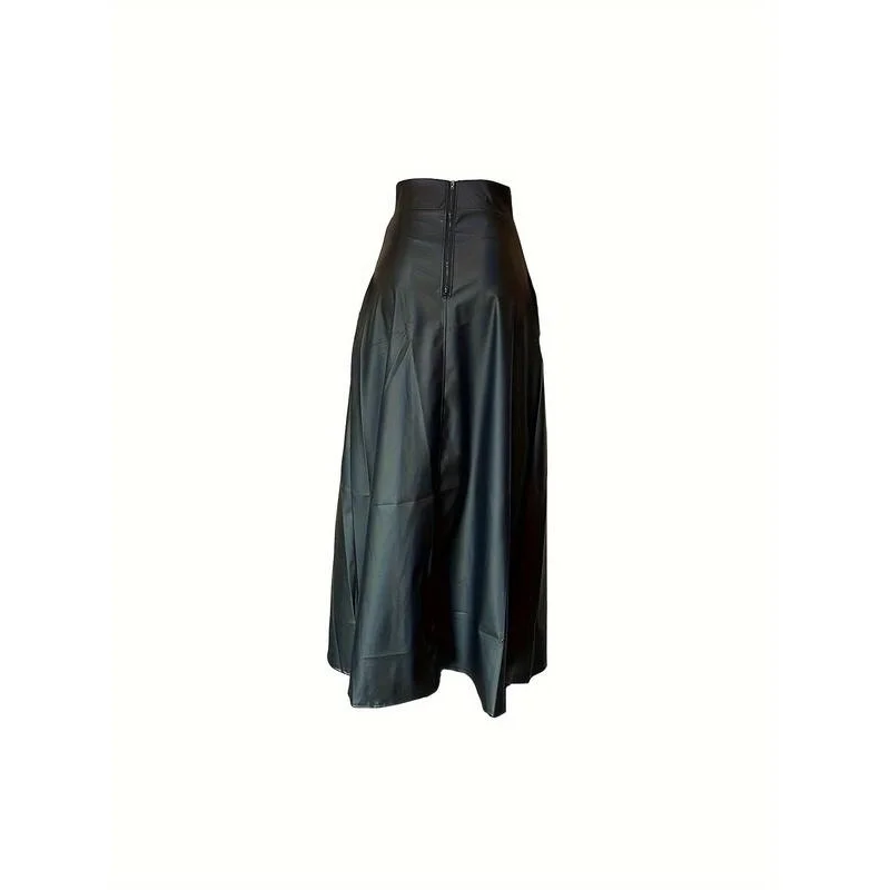 Women's Solid High Waist Split Thigh Pu Skirt, Elegant Fashion Long Skirt for Daily Outdoor Wear, Skirts for Women, Ladies Botto