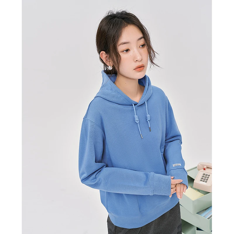 Toyouth Women Fleece Hooded Sweatshirt 2022 Autumn Long Sleeve Loose Hoodie Basic Solid Color Casual Streetwear Pullover