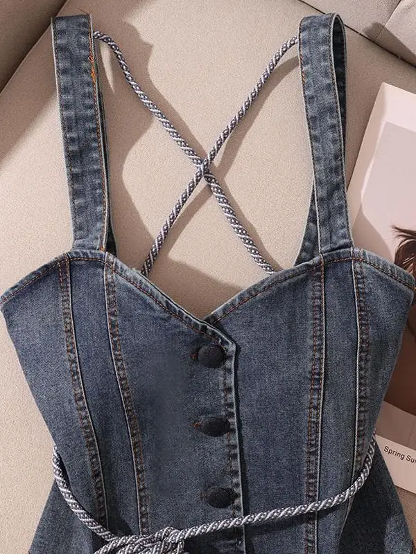 

Американский Sle сладкий и пряный джинсовый топ без рукавов, женский летний уличный уникальный красивый жилет Ba, жилет с ремешком, нижнее белье, матч