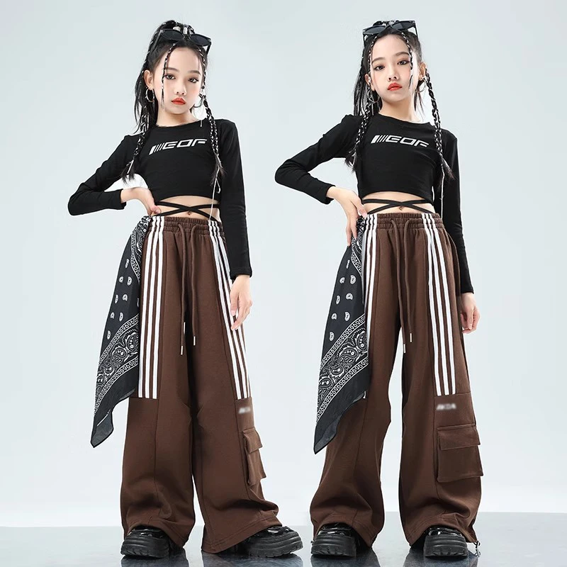 Vêtements de danse jazz pour enfants, vêtements de danse hip-hop pour filles, pantalons noirs Y-adt, vêtements d'entraînement à manches longues, costume de performance de groupe, BL12111