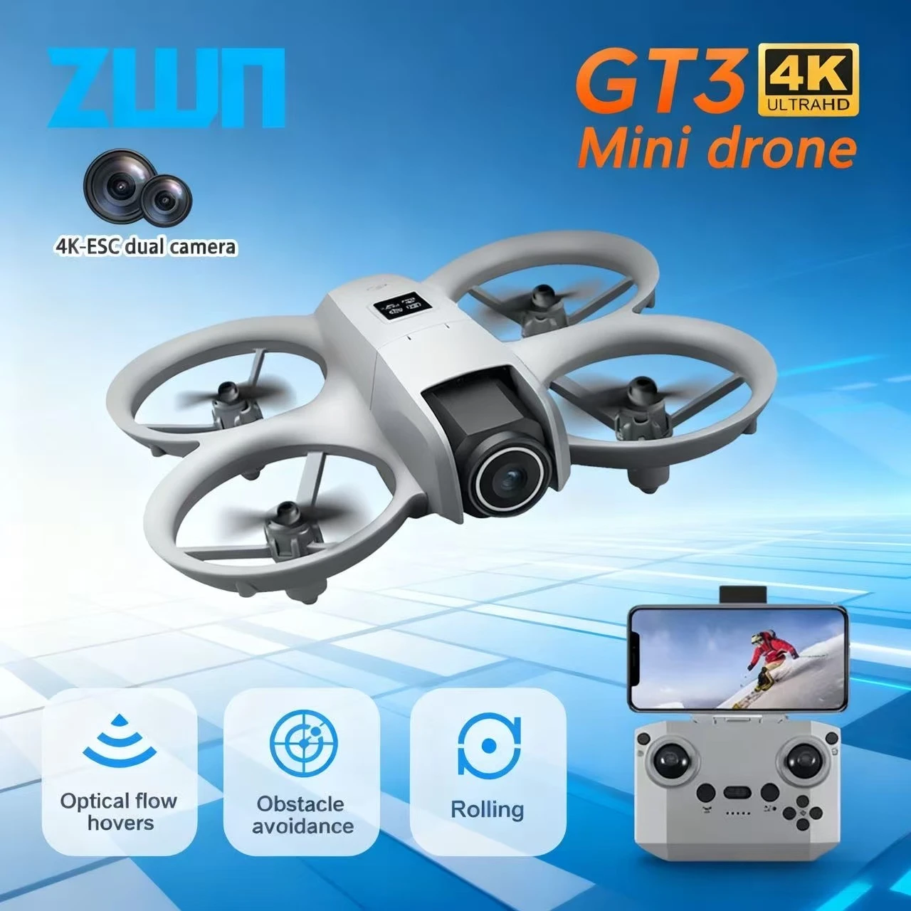 GT3 GPS Mini Drone con cámara dual aérea HD 8K 5G WIFI evitación de obstáculos 360 °   Flip FPV Motor sin escobillas RC Quadcopter juguete para regalo