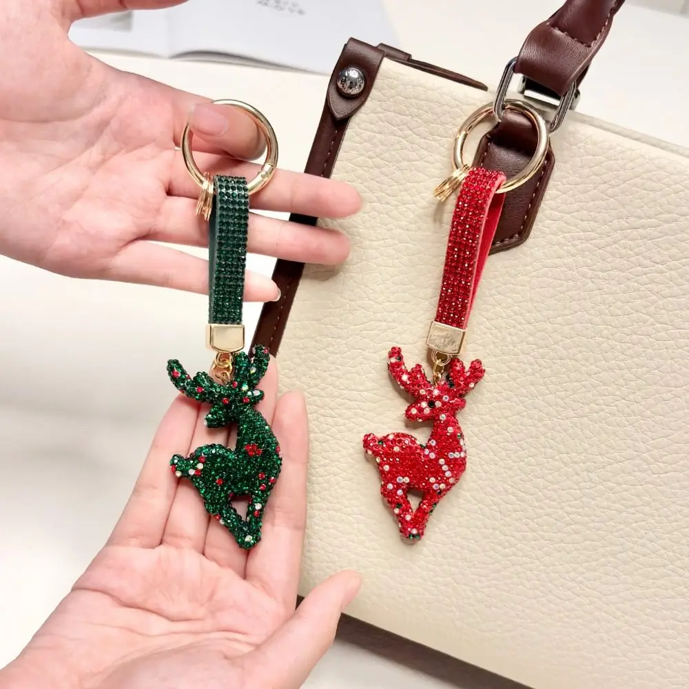 Elk Rhinestone Christmas Keychain Christmas Tree Cane Santa Claus Keychain Ornaments Blingbling Xmas Bag Charm Christmas Gifts