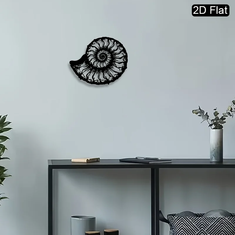 2D Flat 1pc Ammonite Spiral Metal Wall Art Iron Fossil Style Wall Decor Living Room Garden Hanging Plaque