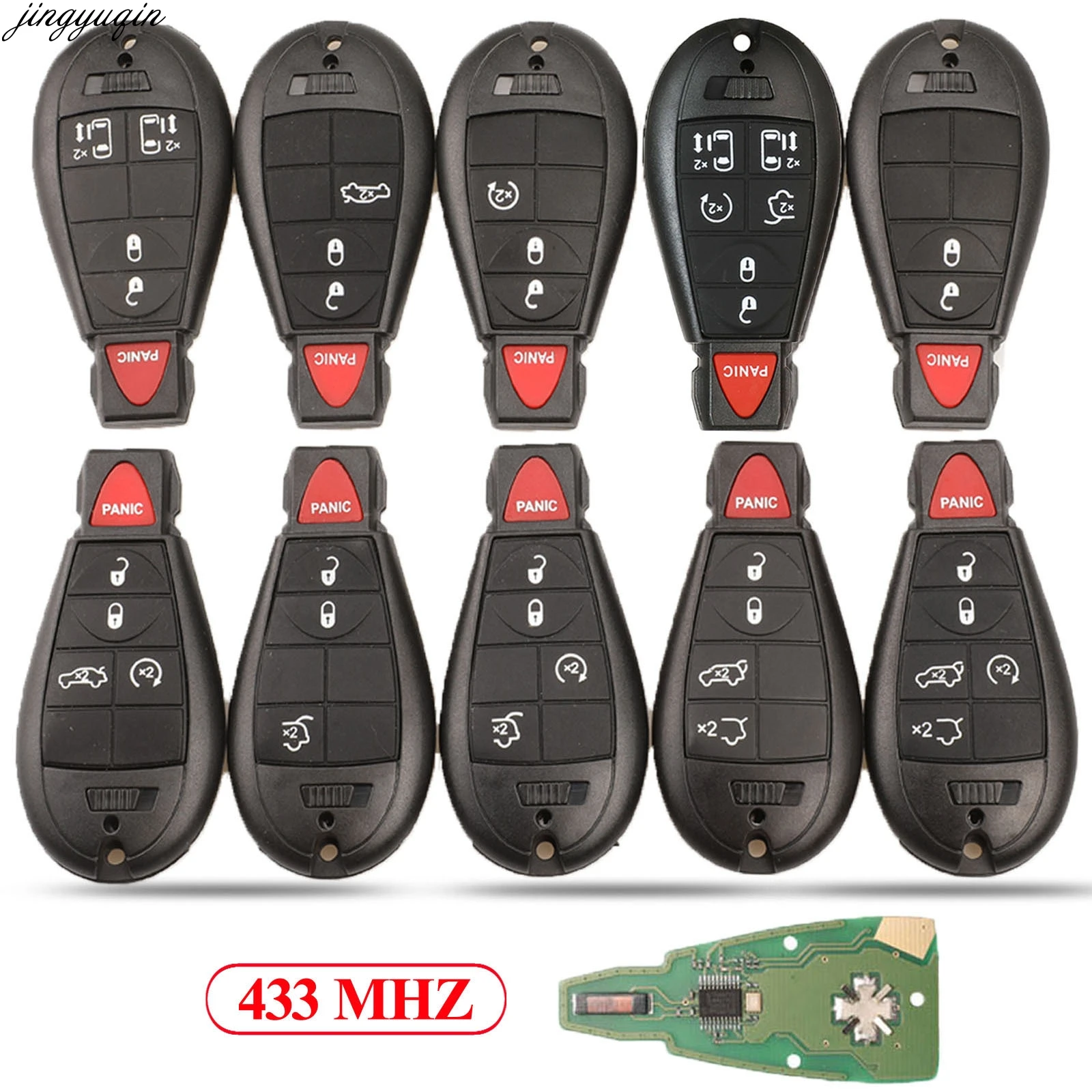 

Jingyuqin 5pcs Remote Car Key 433MHZ For Chrysler Jeep Grand Cherokee M3N5WY783X IYZ-C01C GQ4-53T 2/3/4/5/6/7 BTNS Smart Control