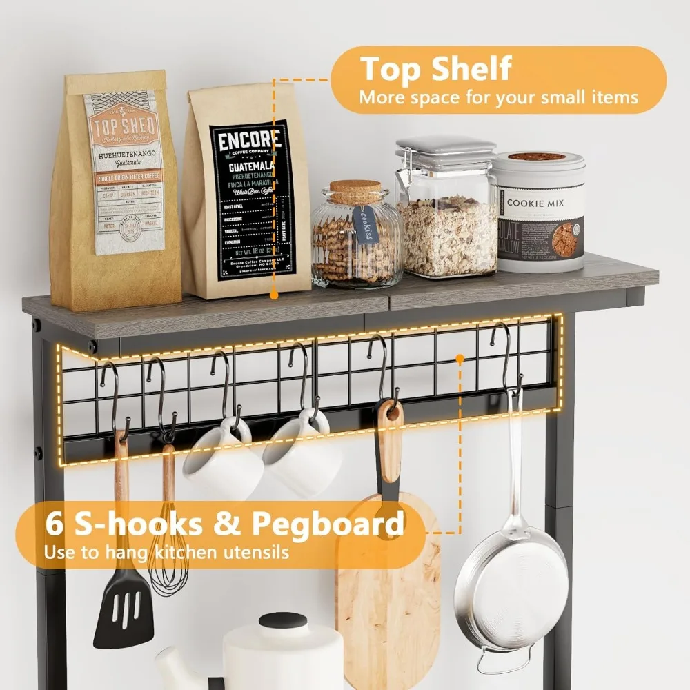 with Power Outlet and LED Light, Small Coffee Bar Station