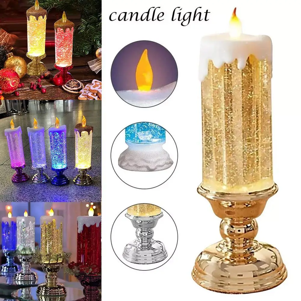 New LED Candle Light Christmas Fairy Lamp Flameless Decor Luminous Stand Shop Home Night Light Bar with Ornament Glitter De C5Y1