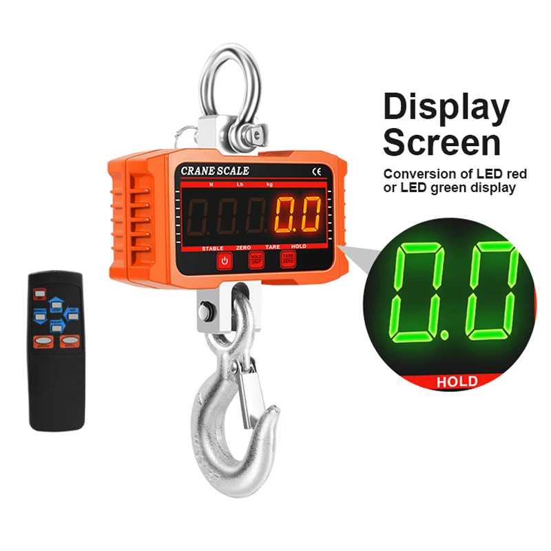 500/1000/1500/2000KG Digital Hanging Scale Portable Heavy Duty Crane LCD Backlight Industrial Hook Scale