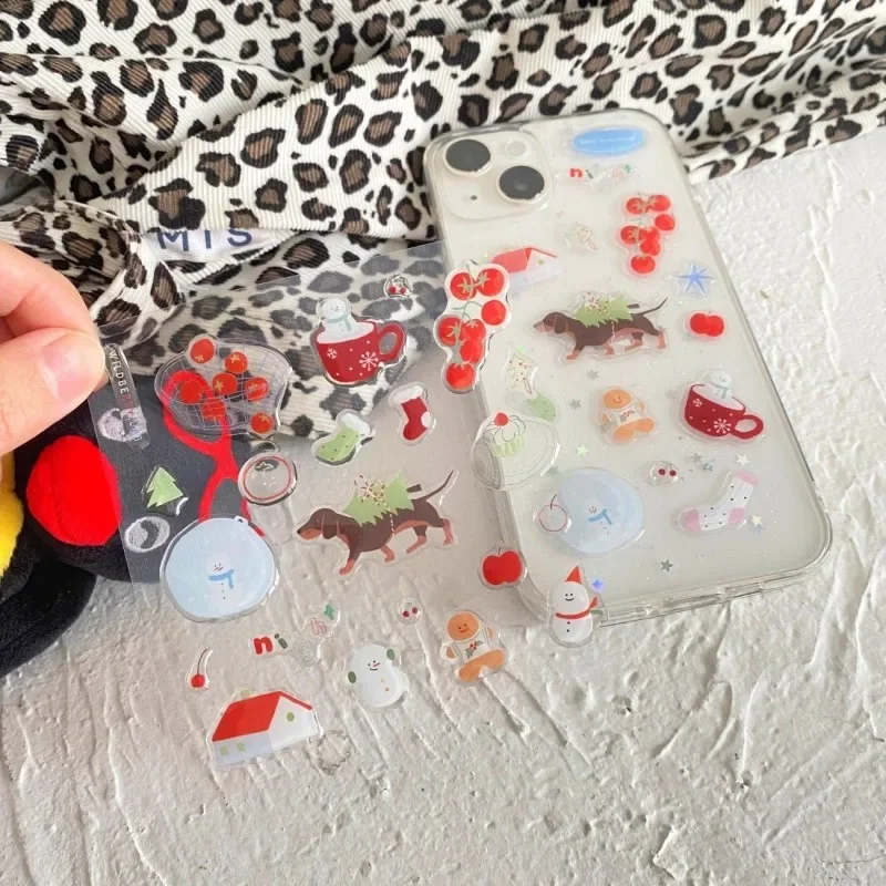 Waterproof Winter Tomato Puppy INS Jelly Stickers Cute Snowman House DIY Journal Phone Decor
