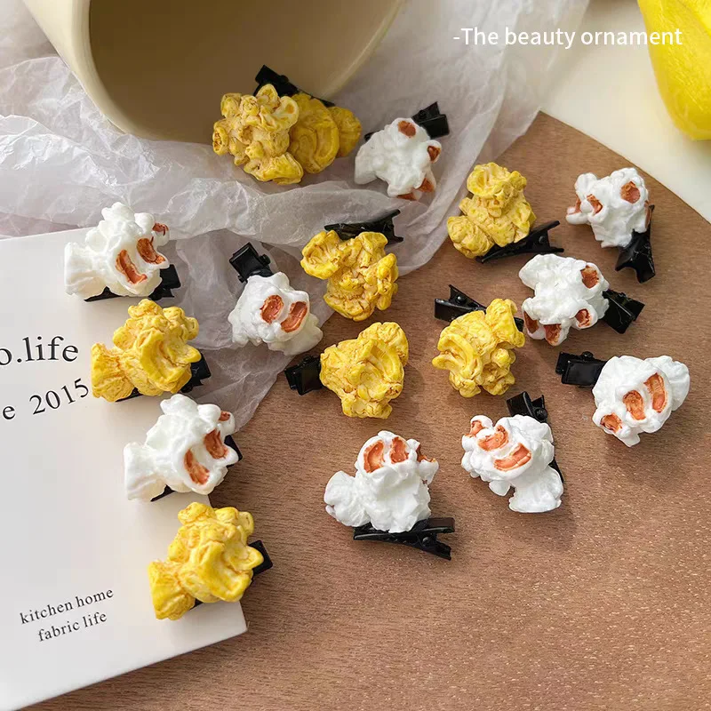 Niedliche Handgemachte Realistische Popcorn-Haarspange für Mädchen, Seitliche Pony- und Stirn-Haarnadel Kopfschmuck – Detail 1