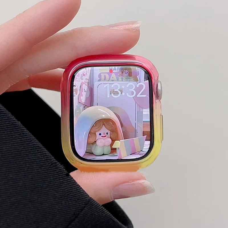 Capa de mudança gradual de cor doce para apple watch case 49mm 45mm 40mm 44mm moldura protetora de casca macia para iwatch 10 9 8 7 se 6 5