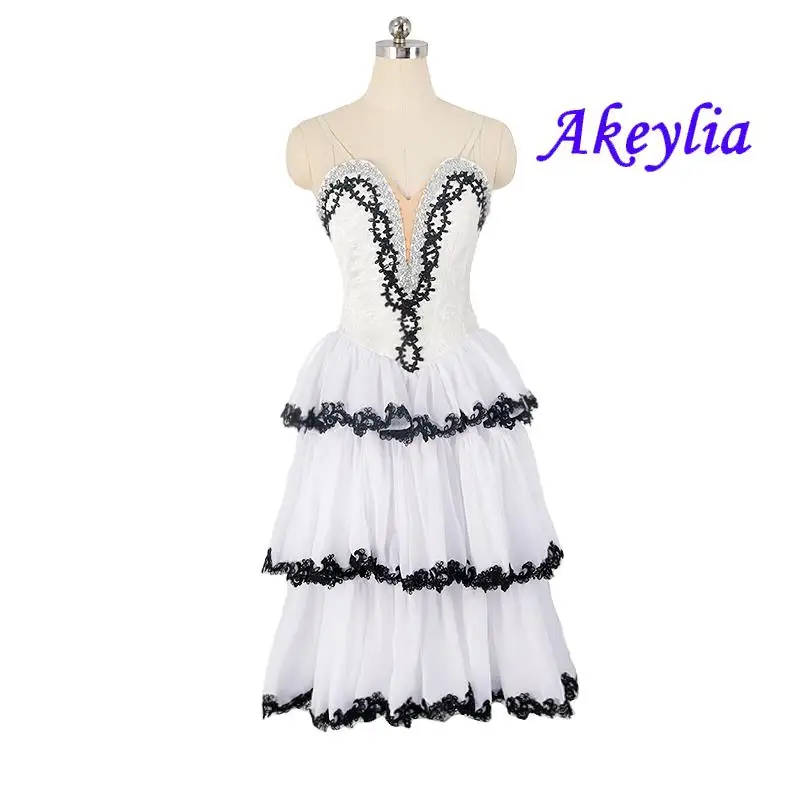 Black white professional ballet long costumes for women Spanish style international competition performance dress girls JNBL93