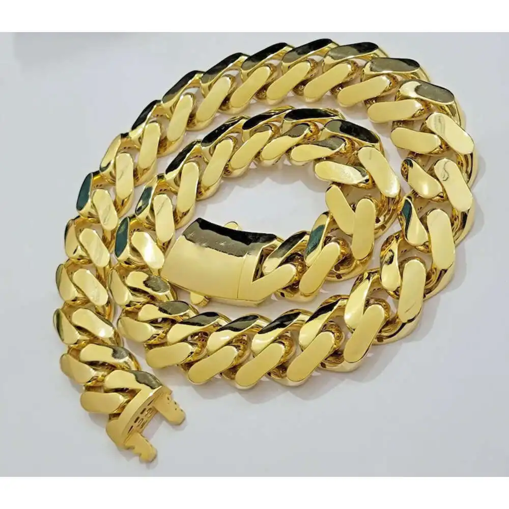 Luxury Big Guy Real 10k Gold 24mm Width Monaco Hollow Sparkling Miami Cuban Link Chain.